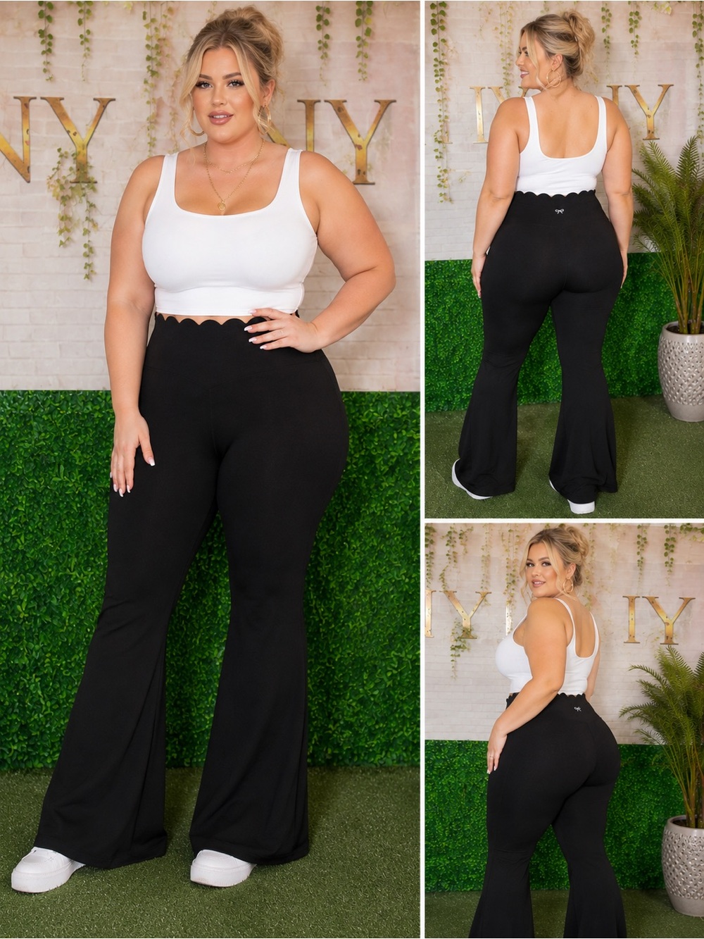 Simply Southern High-Waist Scallop Flare Pants - Plus Size, Black